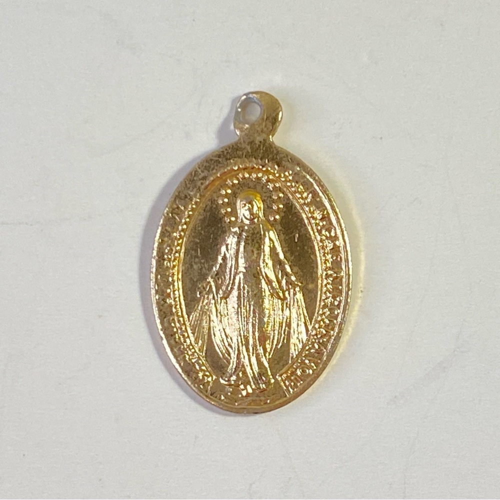 Vintage Gold Tone Miraculous Mary Religious Medal Pendant